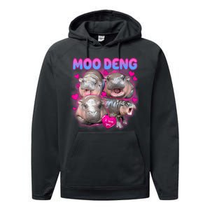 Love Moo Deng Funny Cute Hippo Meme Performance Fleece Hoodie