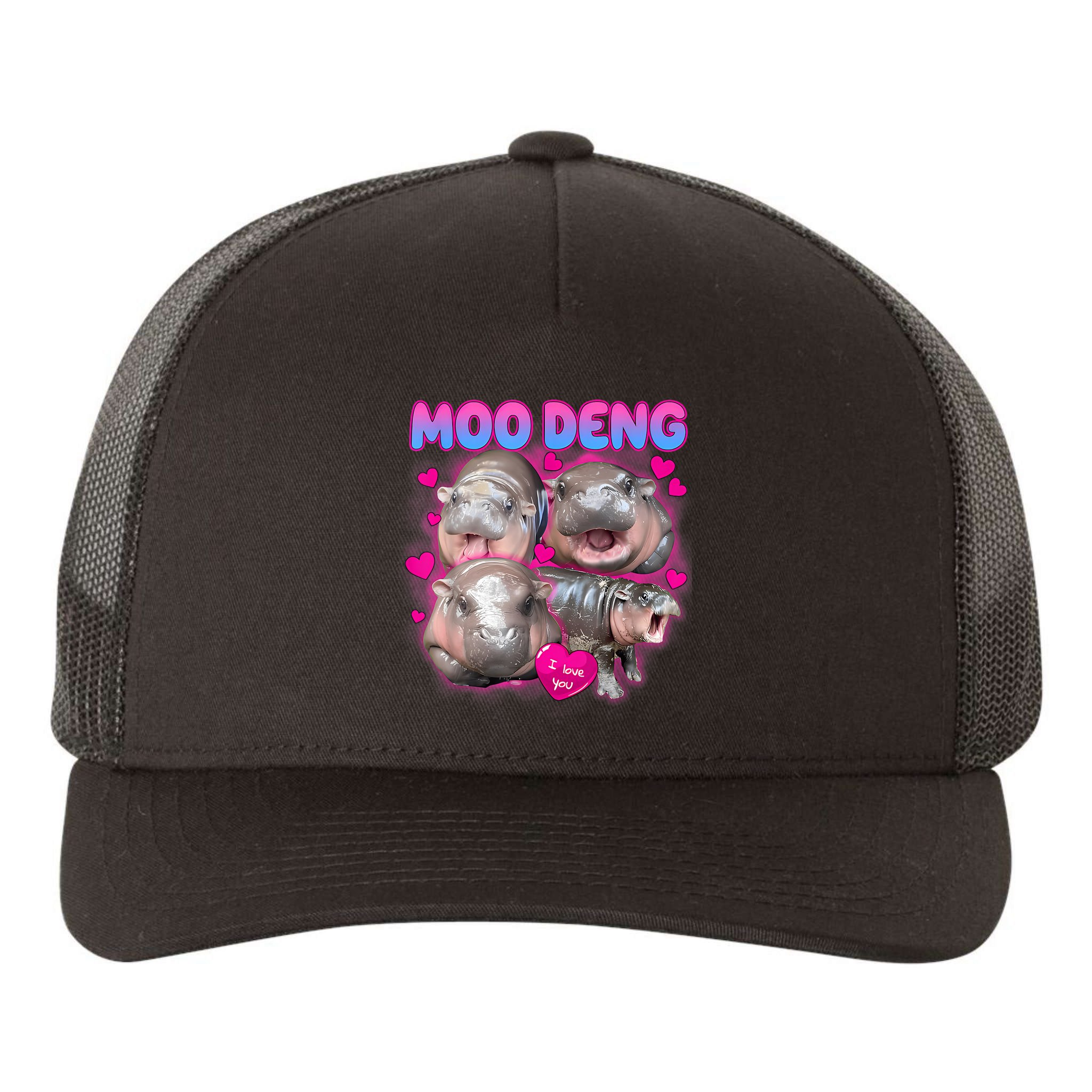 Love Moo Deng Funny Cute Hippo Meme Yupoong Adult 5-Panel Trucker Hat