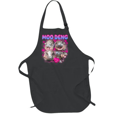 Love Moo Deng Funny Cute Hippo Meme Full-Length Apron With Pockets