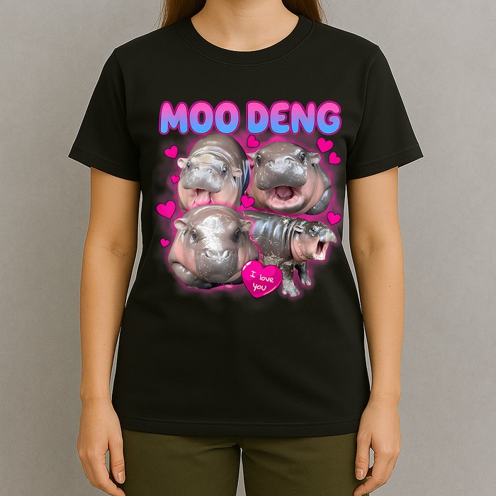 Love Moo Deng Funny Cute Hippo Meme T-Shirt