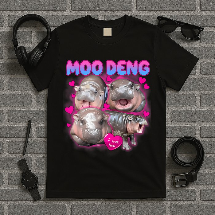 Love Moo Deng Funny Cute Hippo Meme T-Shirt
