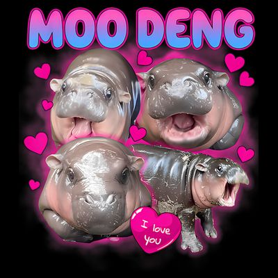 Love Moo Deng Funny Cute Hippo Meme T-Shirt