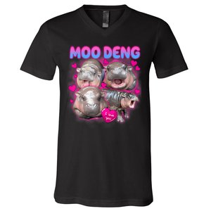 Love Moo Deng Funny Cute Hippo Meme V-Neck T-Shirt