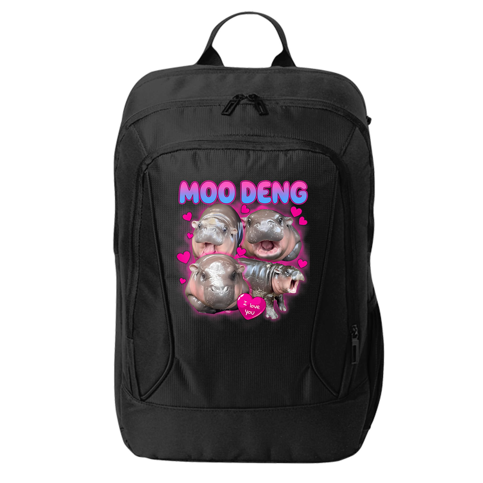 Love Moo Deng Funny Cute Hippo Meme City Backpack