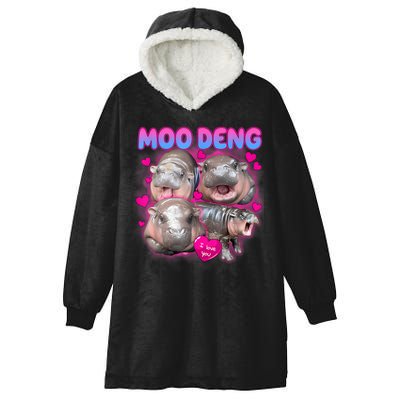 Love Moo Deng Funny Cute Hippo Meme Hooded Wearable Blanket