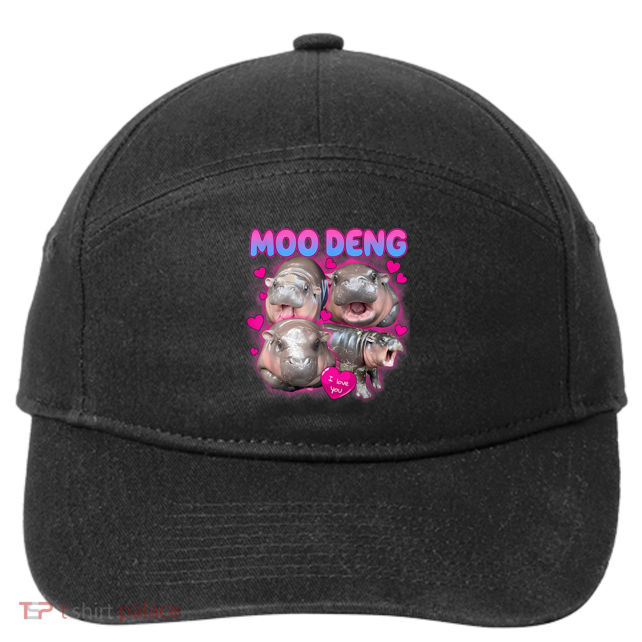 Love Moo Deng Funny Cute Hippo Meme 7-Panel Snapback Hat