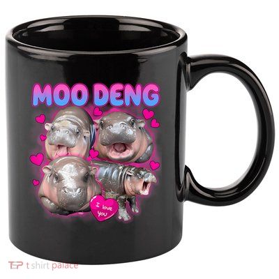 Love Moo Deng Funny Cute Hippo Meme 11oz C Handle Ceramic Mug