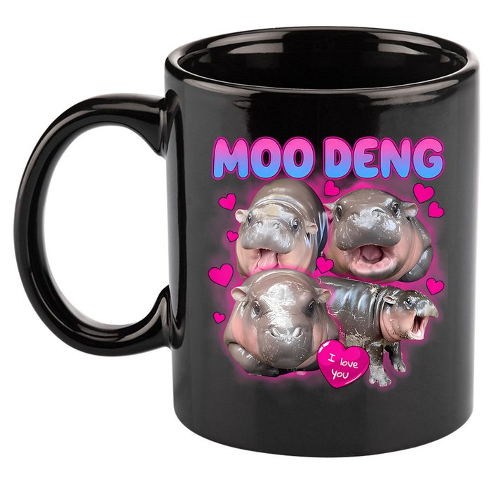 Love Moo Deng Funny Cute Hippo Meme 11oz C Handle Ceramic Mug