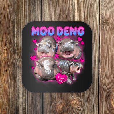 Love Moo Deng Funny Cute Hippo Meme Coaster