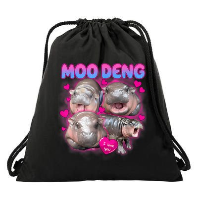 Love Moo Deng Funny Cute Hippo Meme Drawstring Bag