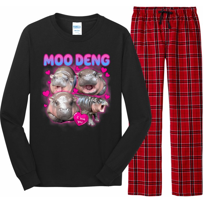 Love Moo Deng Funny Cute Hippo Meme Long Sleeve Pajama Set