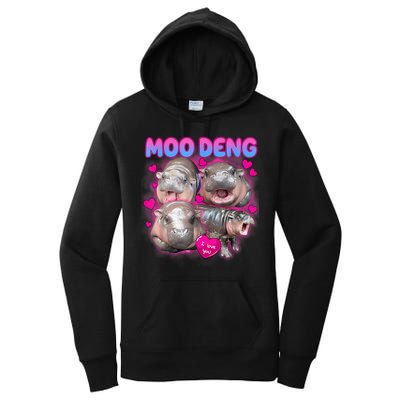 Love Moo Deng Funny Cute Hippo Meme Women's Pullover Hoodie