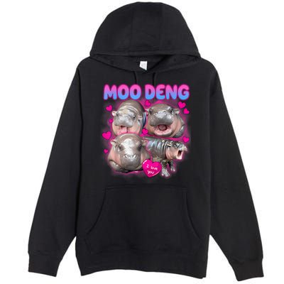 Love Moo Deng Funny Cute Hippo Meme Premium Pullover Hoodie
