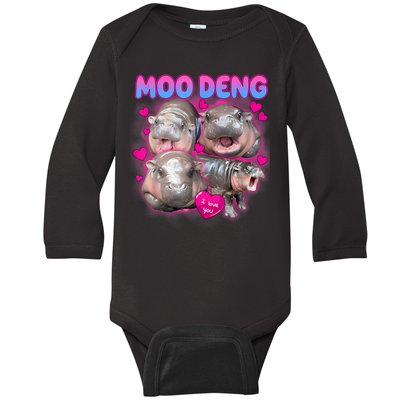 Love Moo Deng Funny Cute Hippo Meme Baby Long Sleeve Bodysuit