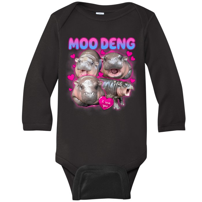 Love Moo Deng Funny Cute Hippo Meme Baby Long Sleeve Bodysuit