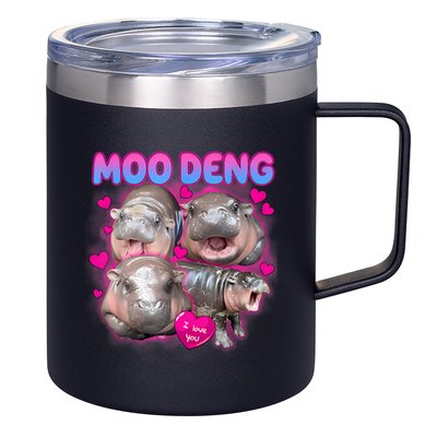 Love Moo Deng Funny Cute Hippo Meme 12oz Stainless Steel Coffee Mug