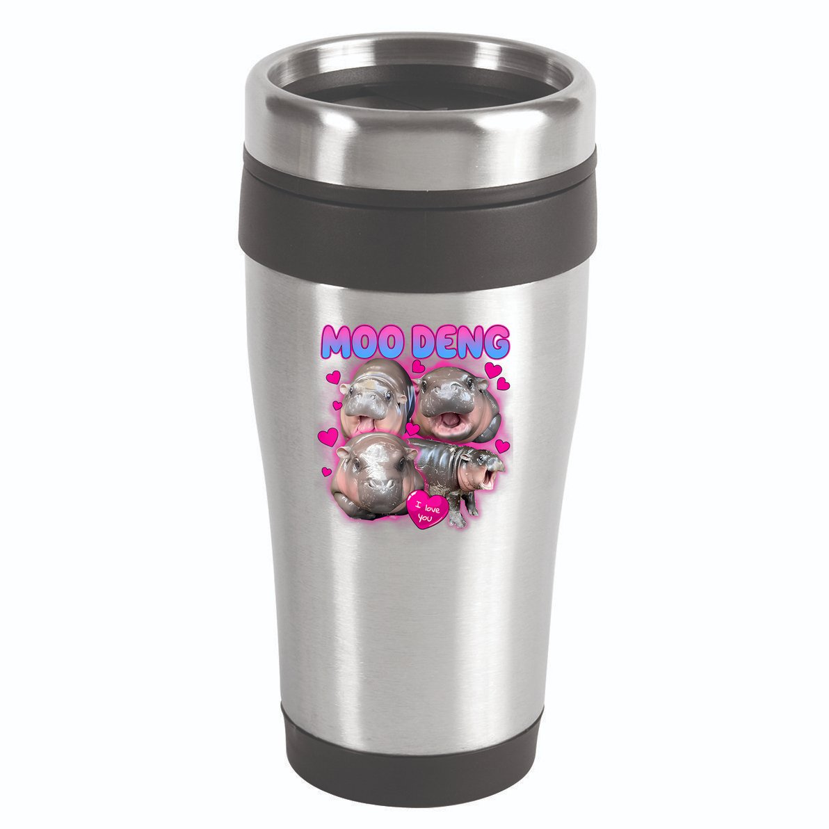 Love Moo Deng Funny Cute Hippo Meme 16oz Travel Tumbler
