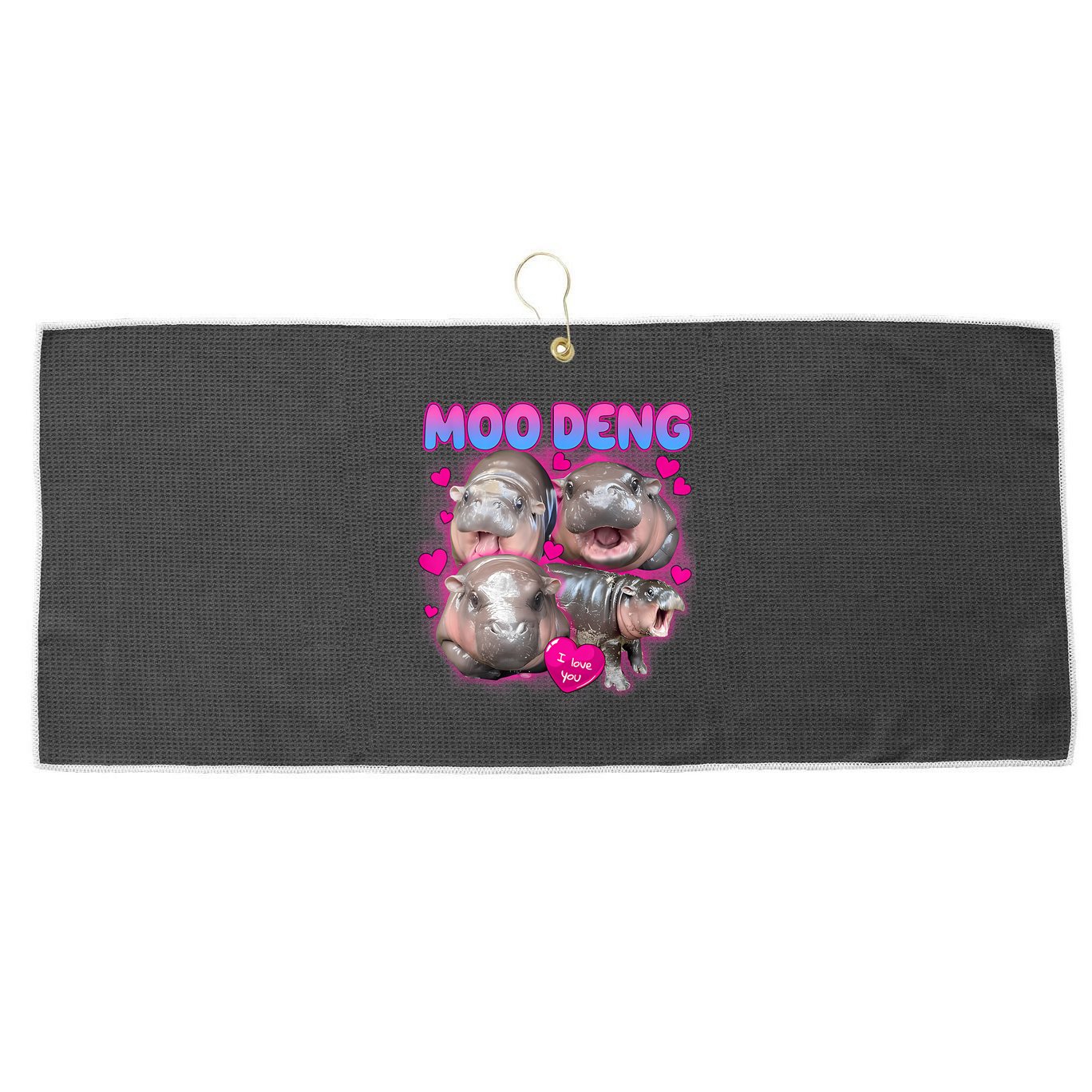 Love Moo Deng Funny Cute Hippo Meme Large Microfiber Waffle Golf Towel
