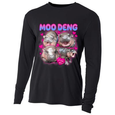 Love Moo Deng Funny Cute Hippo Meme Cooling Performance Long Sleeve Crew