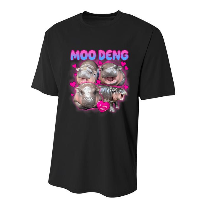 Love Moo Deng Funny Cute Hippo Meme Youth Performance Sprint T-Shirt