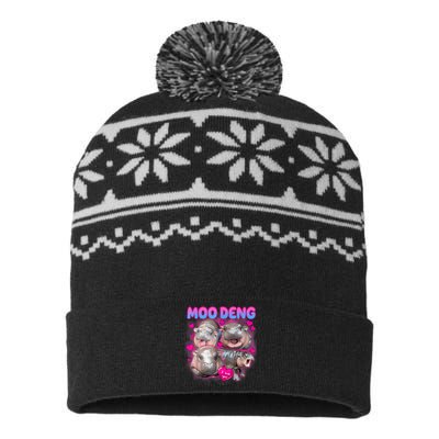 Love Moo Deng Funny Cute Hippo Meme USA-Made Snowflake Beanie