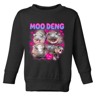 Love Moo Deng Funny Cute Hippo Meme Toddler Sweatshirt