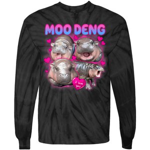 Love Moo Deng Funny Cute Hippo Meme Tie-Dye Long Sleeve Shirt