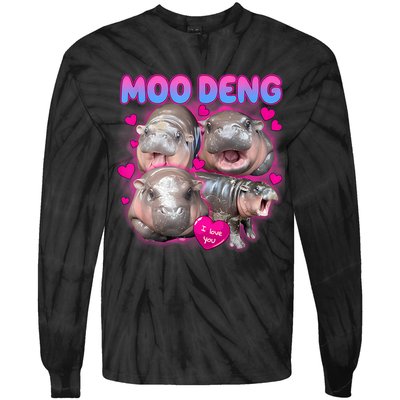 Love Moo Deng Funny Cute Hippo Meme Tie-Dye Long Sleeve Shirt