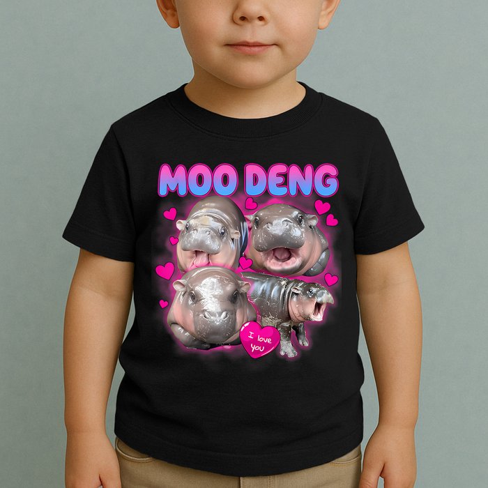 Love Moo Deng Funny Cute Hippo Meme Toddler T-Shirt