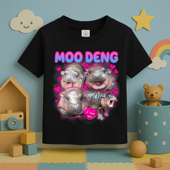 Love Moo Deng Funny Cute Hippo Meme Toddler T-Shirt
