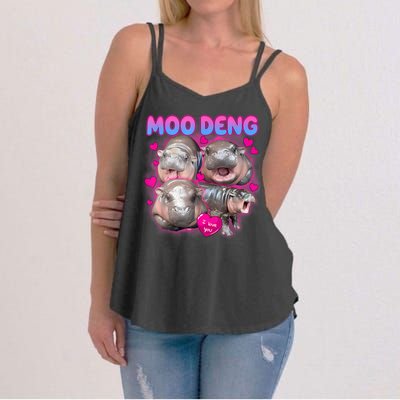 Love Moo Deng Funny Cute Hippo Meme Women's Strappy Tank