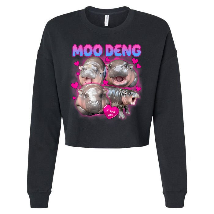 Love Moo Deng Funny Cute Hippo Meme Cropped Pullover Crew