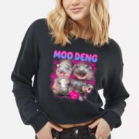 Love Moo Deng Funny Cute Hippo Meme Cropped Pullover Crew