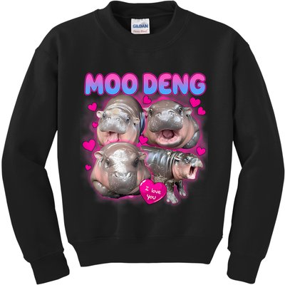 Love Moo Deng Funny Cute Hippo Meme Kids Sweatshirt