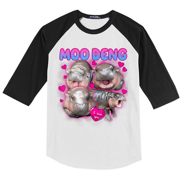 Love Moo Deng Funny Cute Hippo Meme Kids Colorblock Raglan Jersey