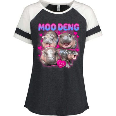 Love Moo Deng Funny Cute Hippo Meme Enza Ladies Jersey Colorblock Tee