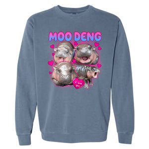 Love Moo Deng Funny Cute Hippo Meme Garment-Dyed Sweatshirt