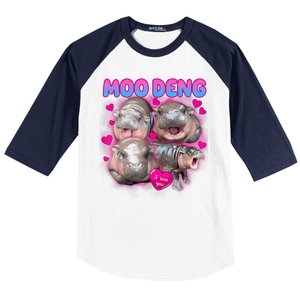 Love Moo Deng Funny Cute Hippo Meme Baseball Sleeve Shirt