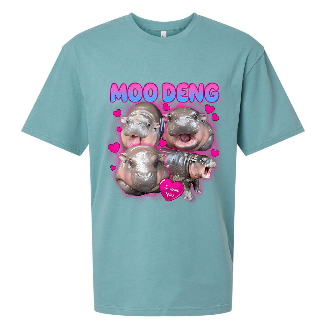 Love Moo Deng Funny Cute Hippo Meme Sueded Cloud Jersey T-Shirt