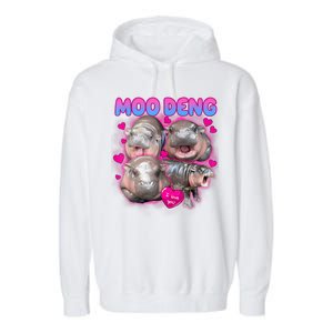 Love Moo Deng Funny Cute Hippo Meme Garment-Dyed Fleece Hoodie