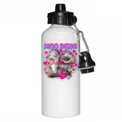 Love Moo Deng Funny Cute Hippo Meme Aluminum Water Bottle 