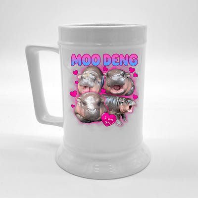 Love Moo Deng Funny Cute Hippo Meme Beer Stein