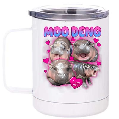 Love Moo Deng Funny Cute Hippo Meme 12 oz Stainless Steel Tumbler Cup