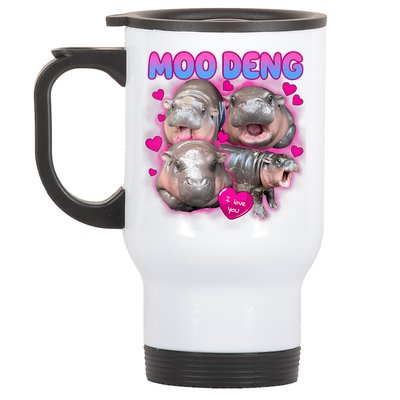 Love Moo Deng Funny Cute Hippo Meme Stainless Steel Travel Mug