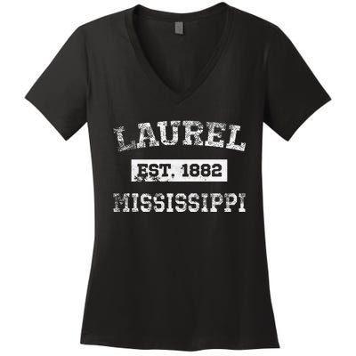 Laurel Mississippi Est. 1882 Distressed Women's V-Neck T-Shirt