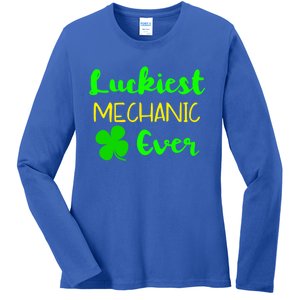 Luckiest Mechanic Ever St Patrick's Day Irish Gift Ladies Long Sleeve Shirt