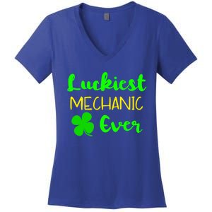 Luckiest Mechanic Ever St Patrick's Day Irish Gift Women's V-Neck T-Shirt