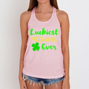 Luckiest Mechanic Ever St Patrick's Day Irish Gift Women's Knotted Racerback Tank