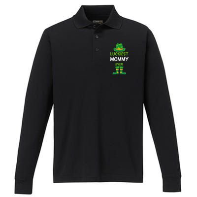 Luckiest Mommy Ever Irish Mom St Patricks Day Family Outfit Performance Long Sleeve Polo