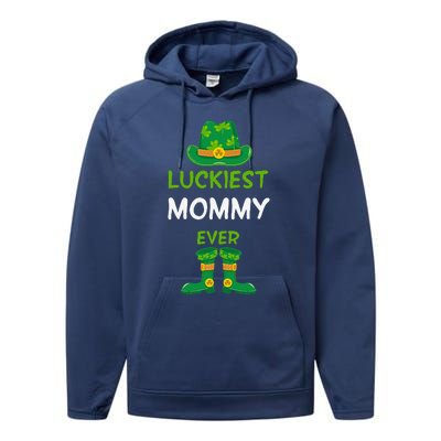 Luckiest Mommy Ever Irish Mom St Patricks Day Family Outfit Performance Fleece Hoodie